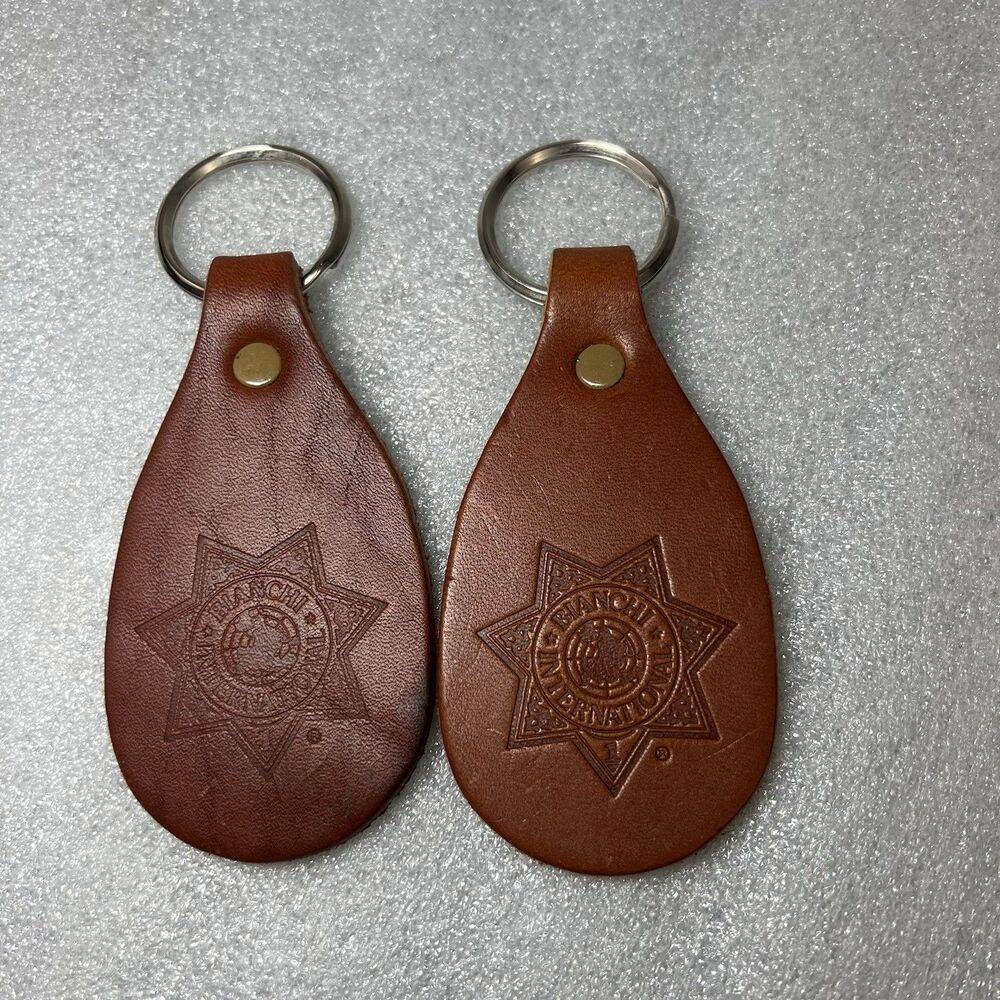 Bianchi International Brown Leather Key Chain Fob Holder 3 3/4" x 2" Lot Of 2
